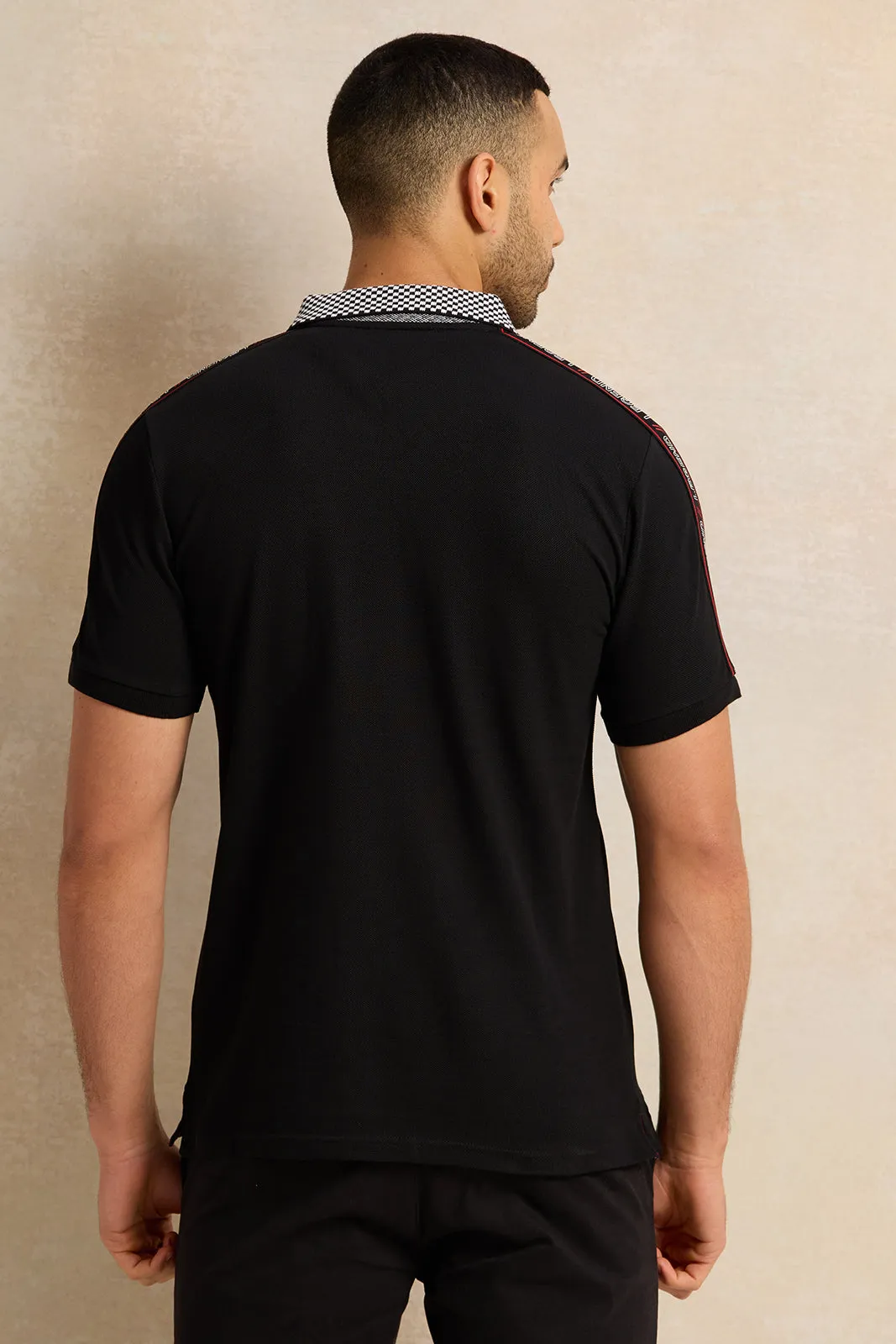 Men Black Embellished Polo Shirt sold by Redtag product image thumbnail 3