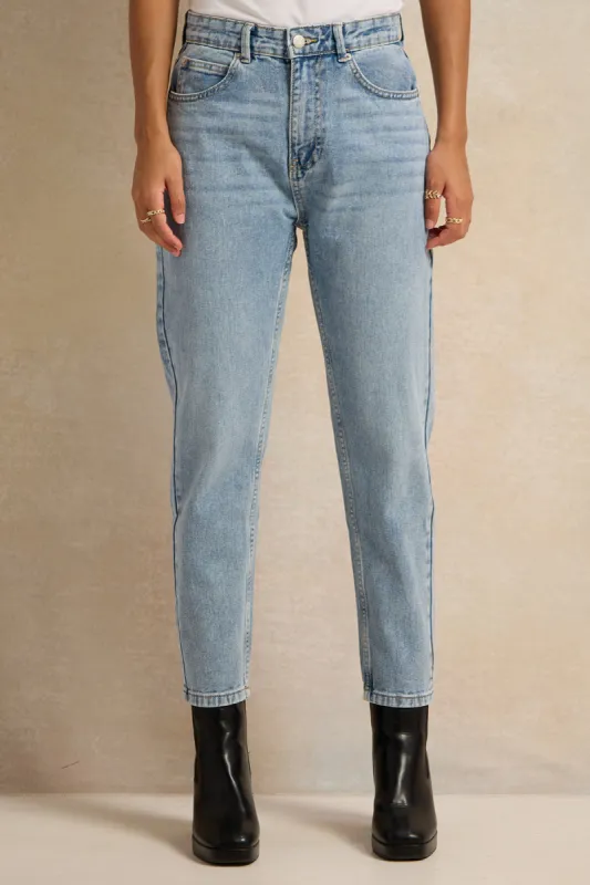 Women Blue Sloid Baggy Fit Jeans sold by Redtag