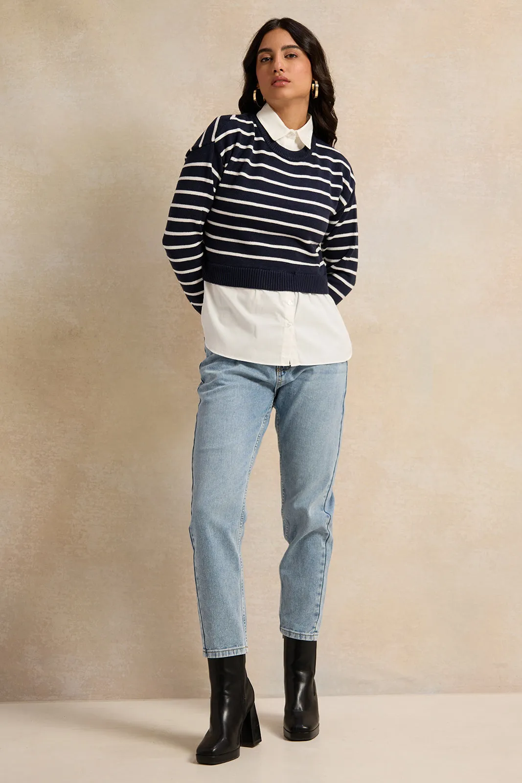 Women Black And White Striped With Solid Woven Twofer sold by Redtag product image thumbnail 2