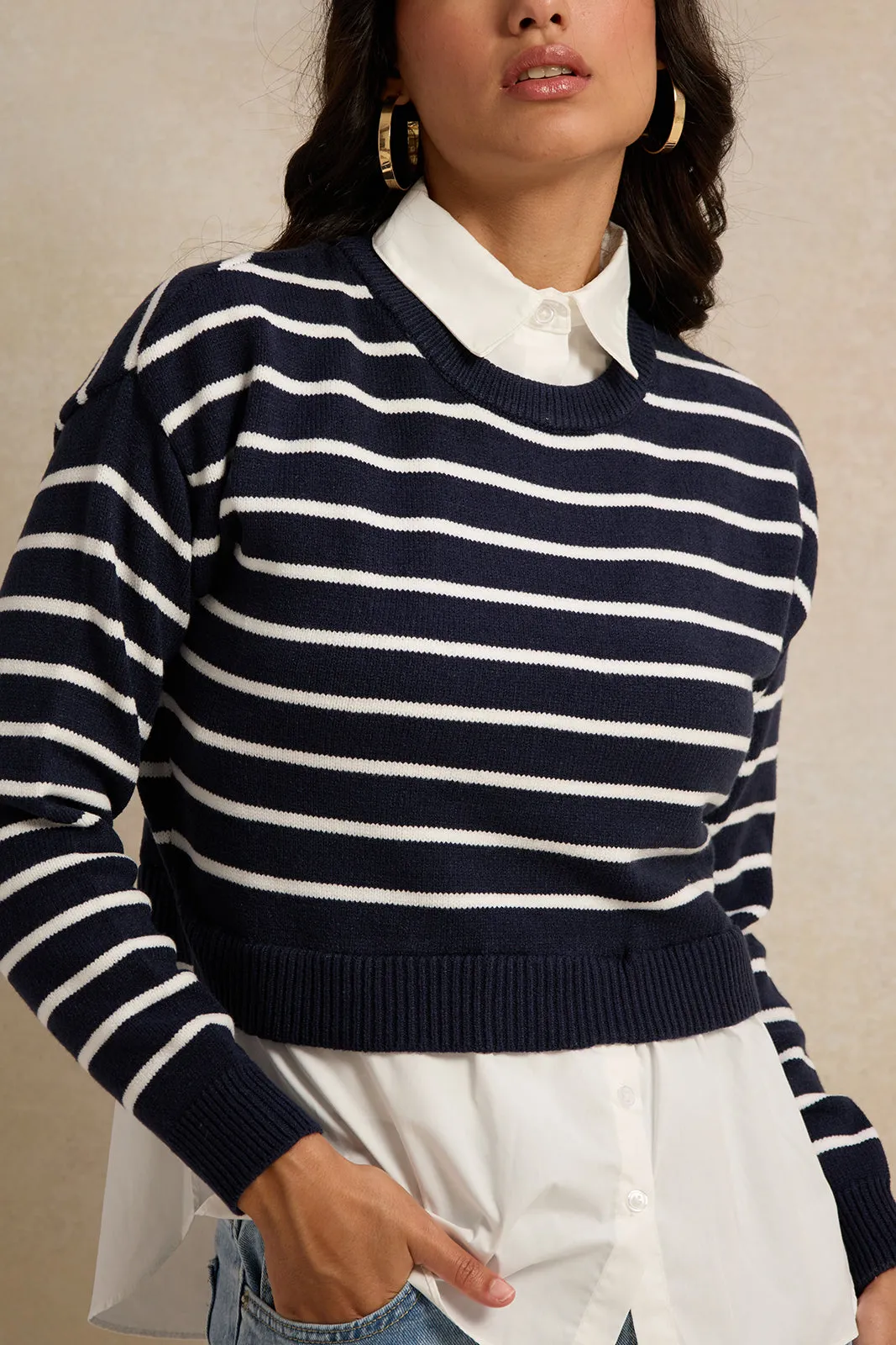 Women Black And White Striped With Solid Woven Twofer sold by Redtag product image thumbnail 4