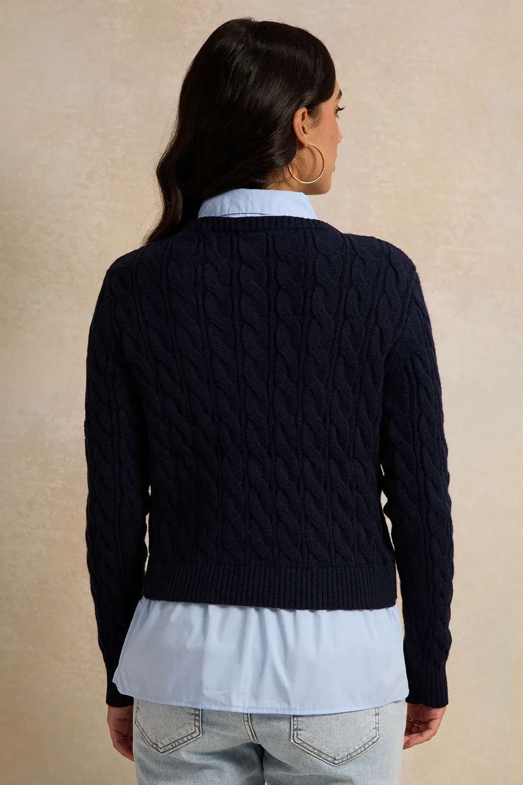 Women Navy And Blue Collared Mock Neck Sweater sold by Redtag product image thumbnail 3