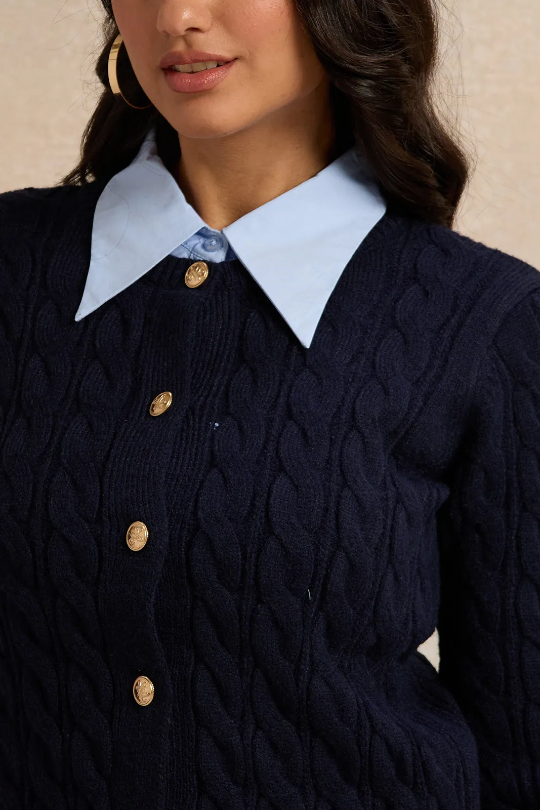 Women Navy And Blue Collared Mock Neck Sweater sold by Redtag product image thumbnail 4