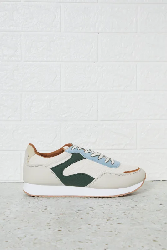 Women Beige Colour Block Trainers sold by Redtag