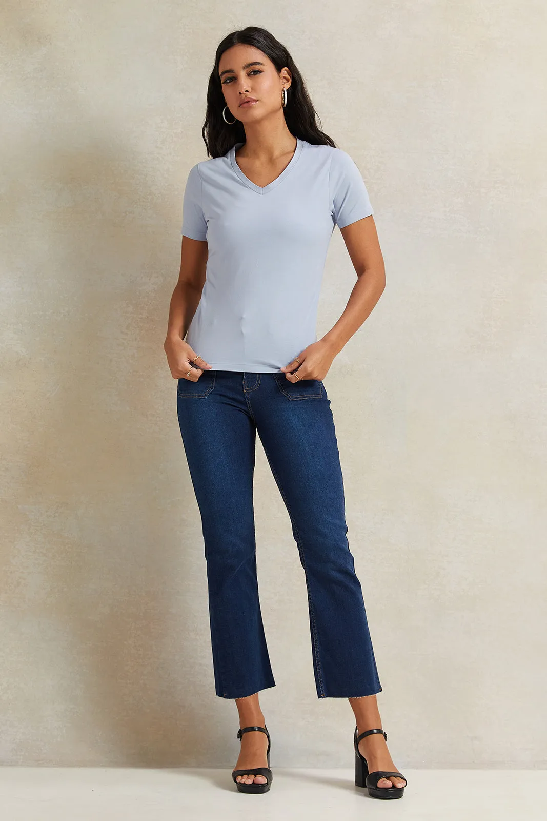 Women Blue Short Sleeve Basic T-Shirt sold by Redtag product image thumbnail 2