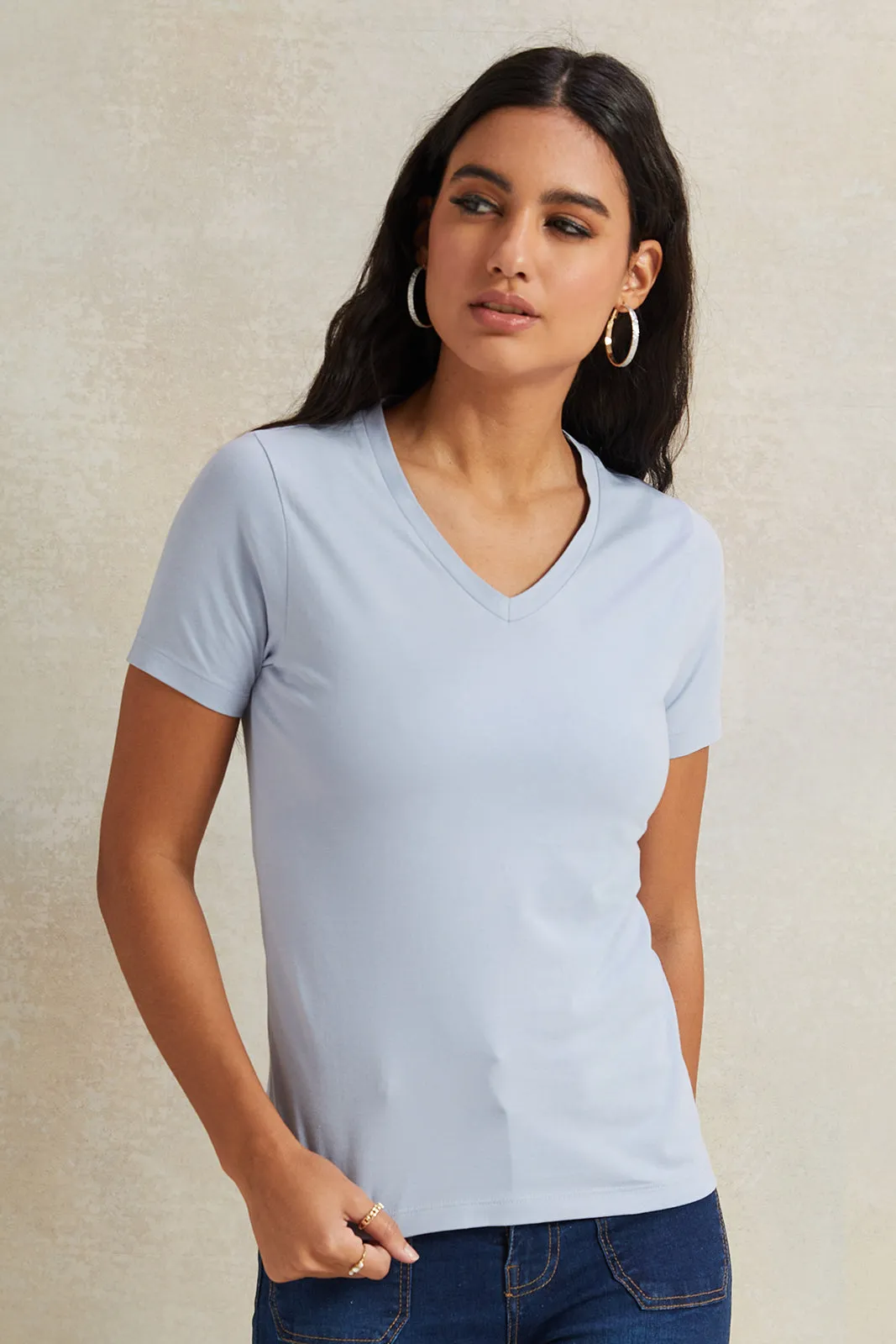 Women Blue Short Sleeve Basic T-Shirt sold by Redtag