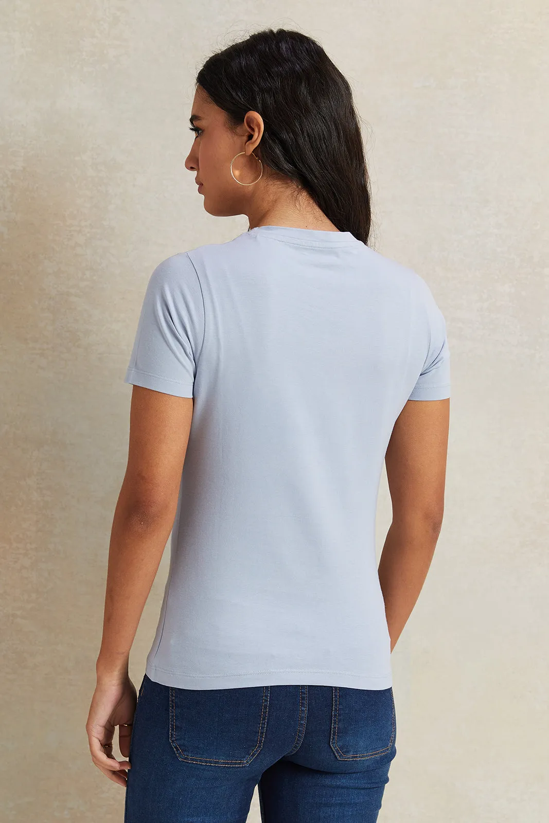 Women Blue Short Sleeve Basic T-Shirt sold by Redtag product image thumbnail 3