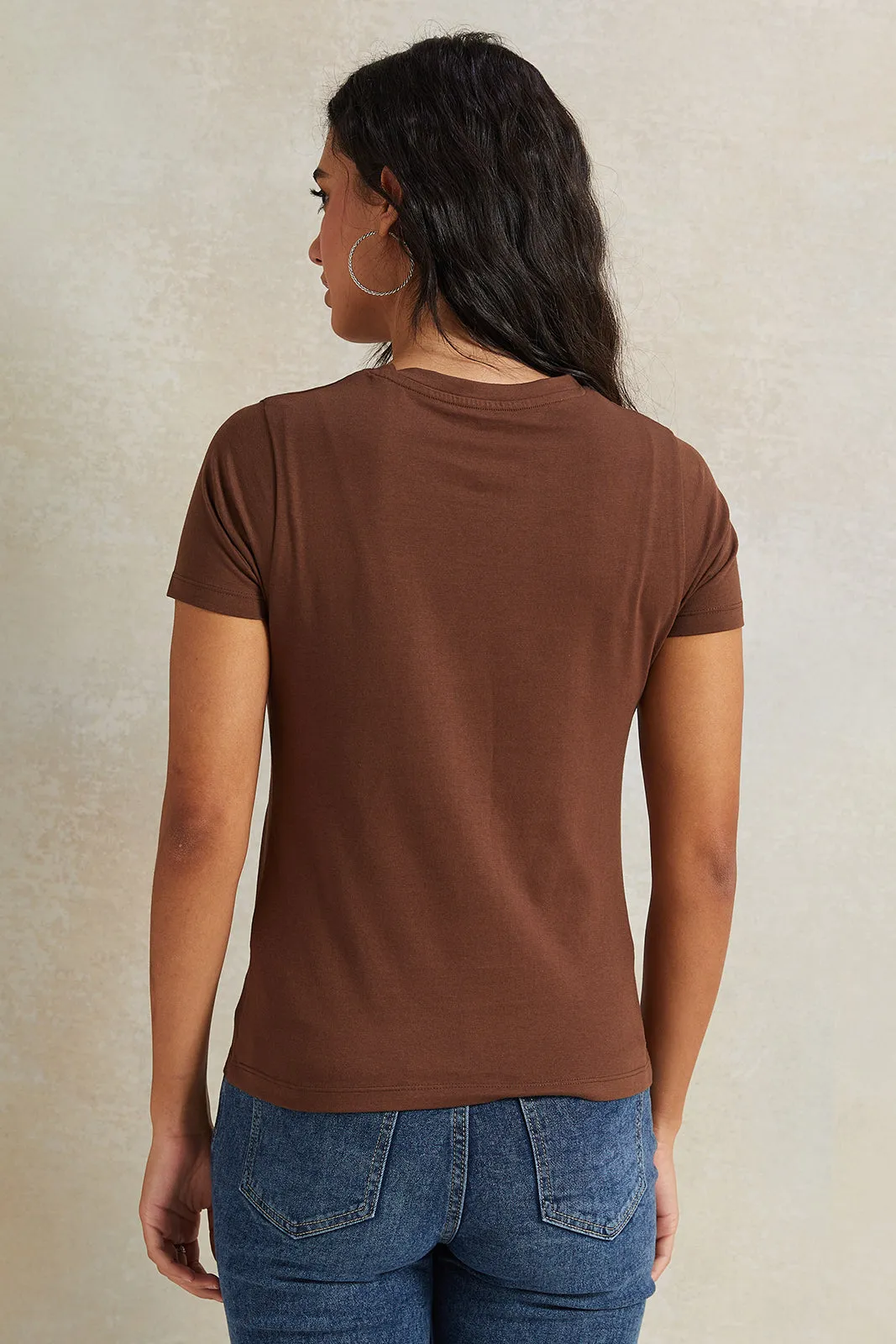 Women Brown Short Sleeve Basic T-Shirt sold by Redtag product image thumbnail 3