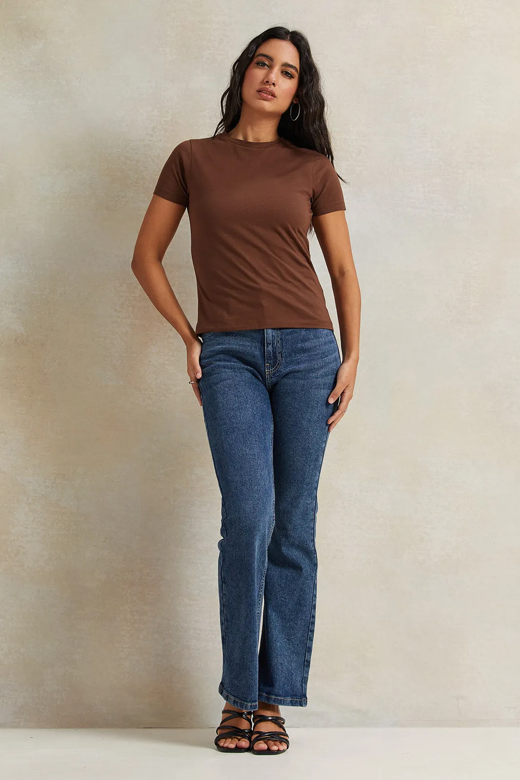 Women Brown Short Sleeve Basic T-Shirt sold by Redtag product image thumbnail 2