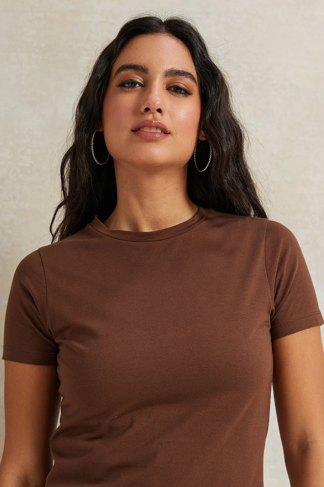 Women Brown Short Sleeve Basic T-Shirt sold by Redtag product image thumbnail 4