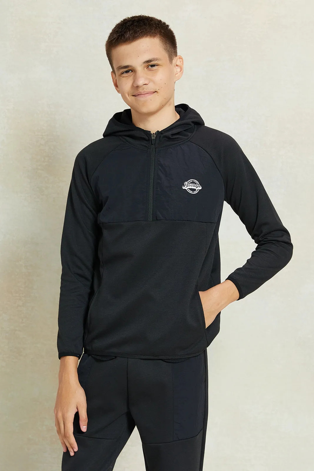 Senior Boys Black Zip Through Hooded Jog Set (2 Piece) sold by Redtag product image thumbnail 2