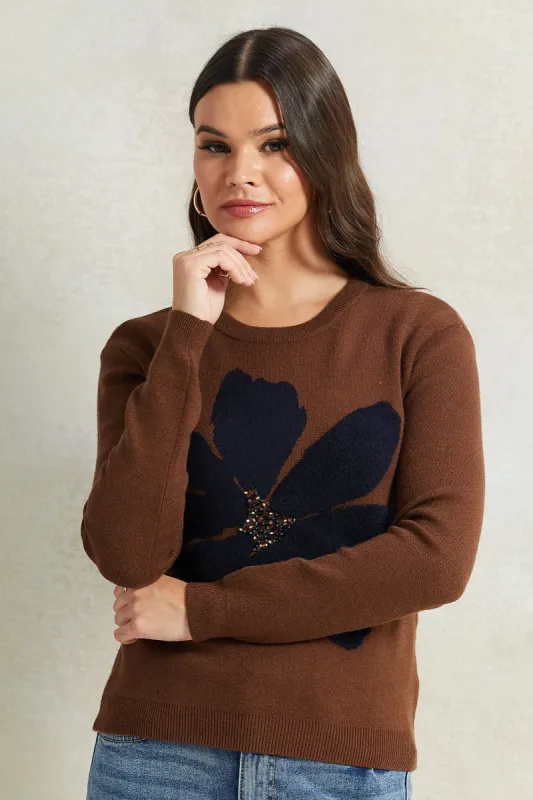 Women Brown Embellished Sweatshirt sold by Redtag