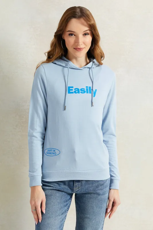 Women Blue Print Hooded Sweatshirt sold by Redtag