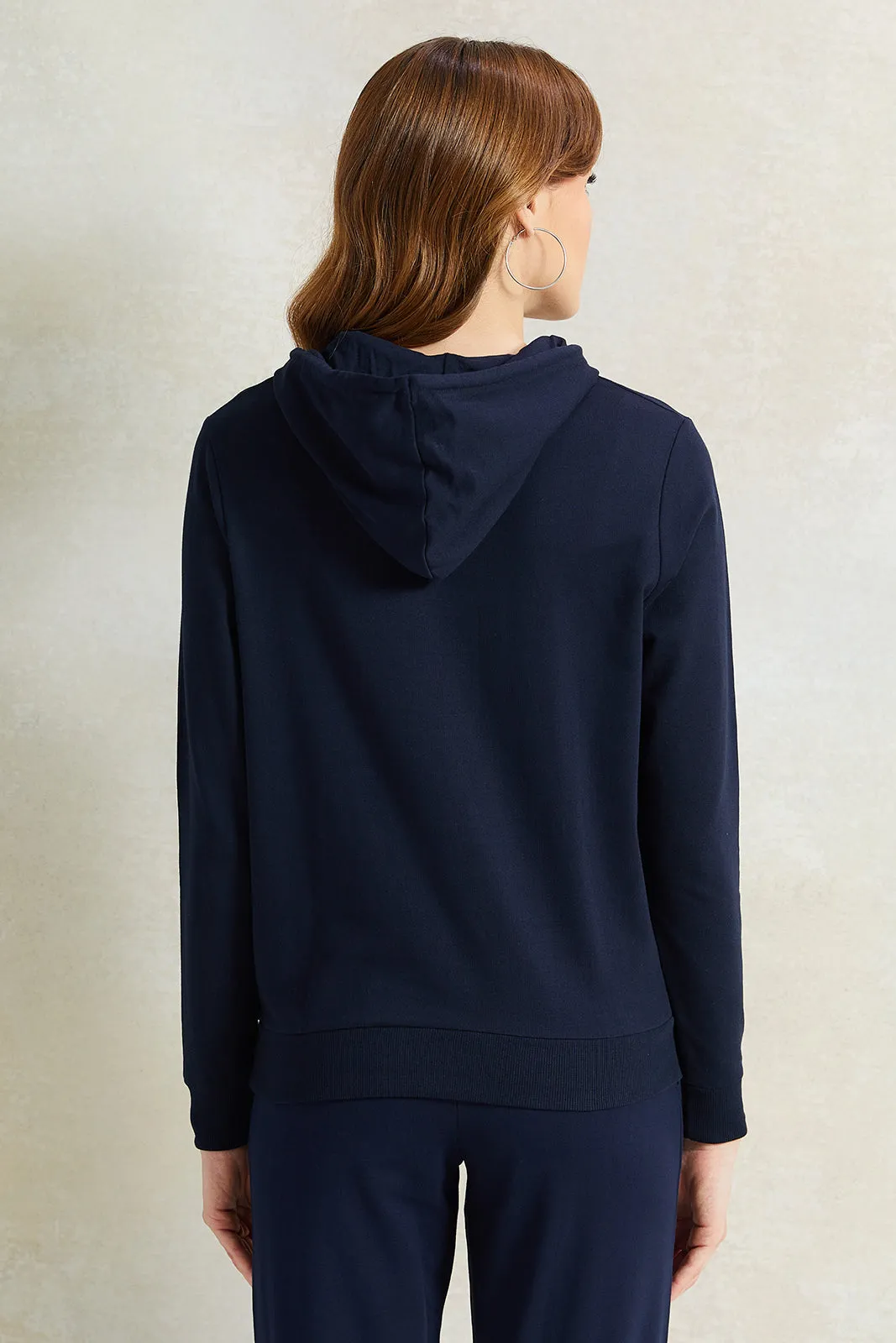 Women Navy Print Hooded Sweatshirt sold by Redtag product image thumbnail 3