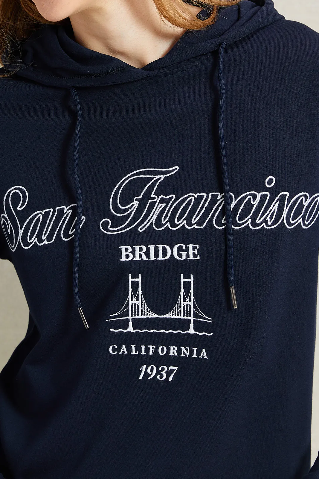 Women Navy Print Hooded Sweatshirt sold by Redtag product image thumbnail 4