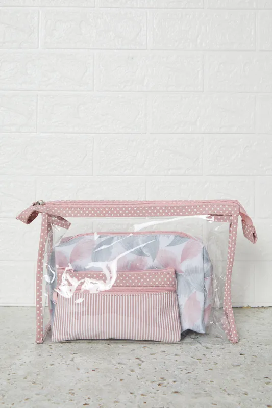 Women Pink Glitter Cosmetic Pouch Set (3 Piece) sold by Redtag