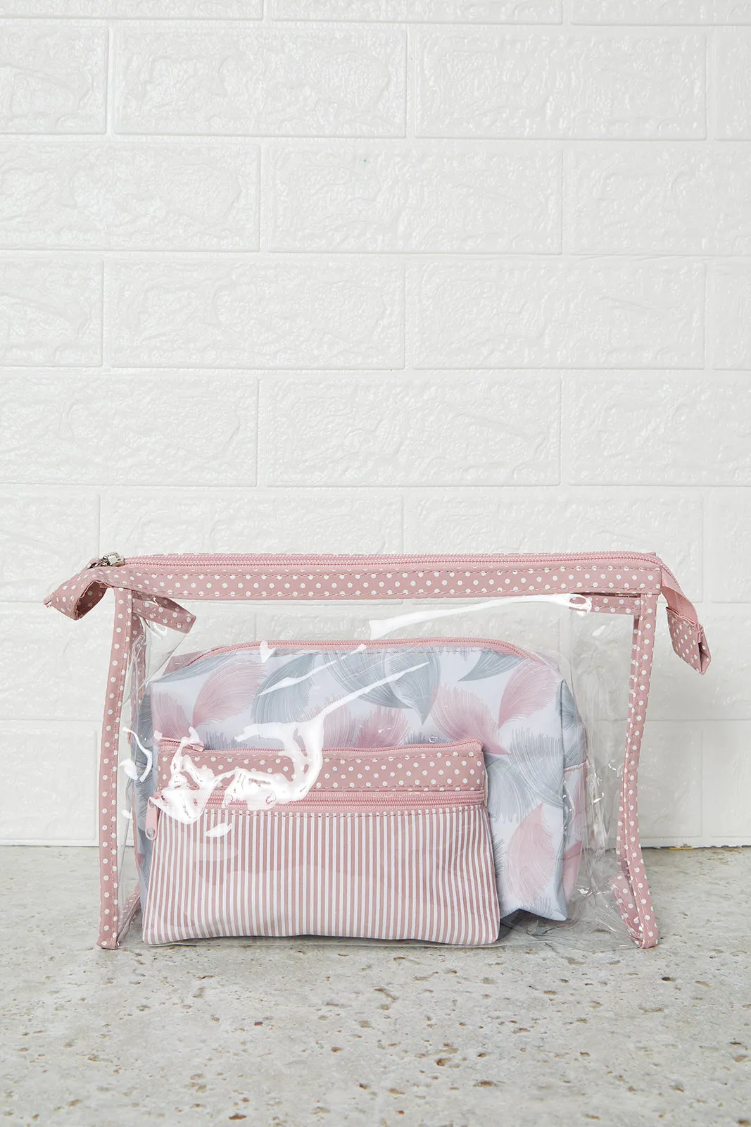 Women Pink Glitter Cosmetic Pouch Set (3 Piece) sold by Redtag
