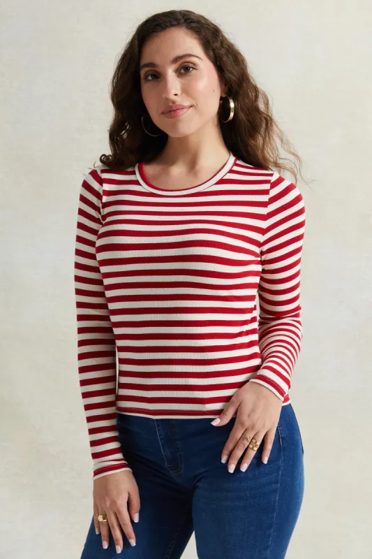 Women Red And Ivory Long Sleeved T-Shirt sold by Redtag