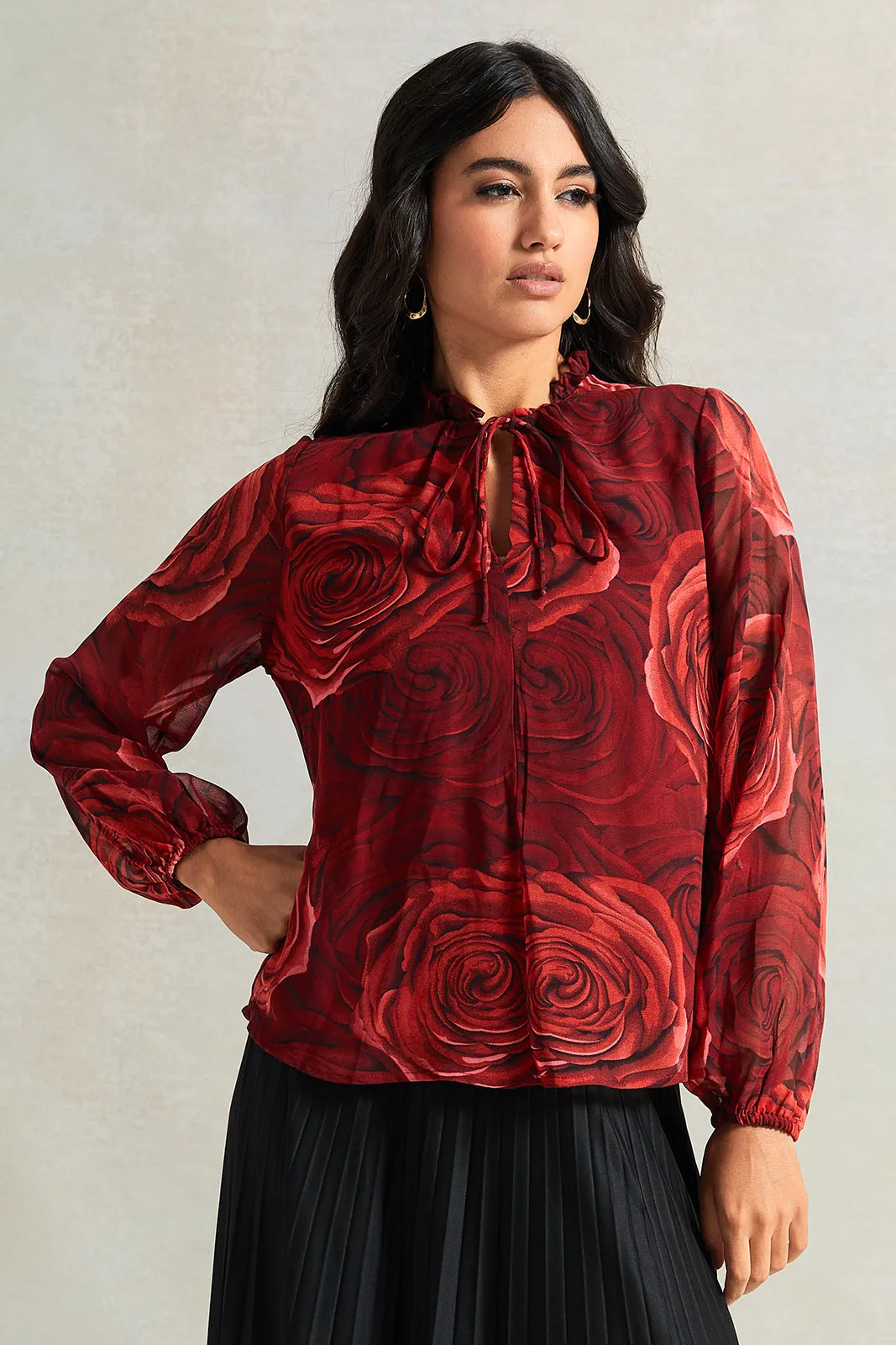 Women Red Rose Floral Blouse sold by Redtag
