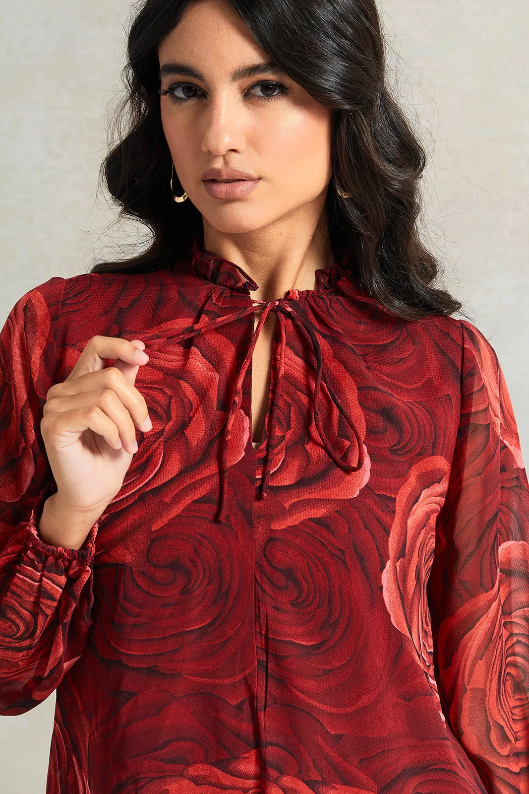 Women Red Rose Floral Blouse sold by Redtag product image thumbnail 4