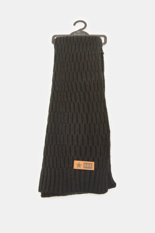 Men Black Knitted Scarf sold by Redtag