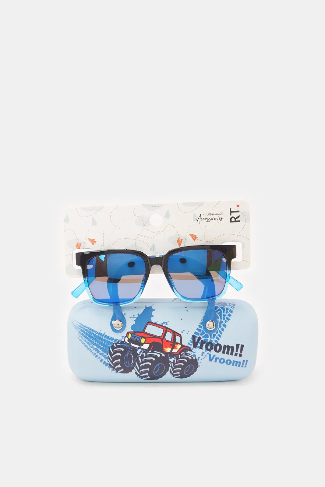 Boys Black And Blue Wayfarer Sunglasses With Printed Case sold by Redtag