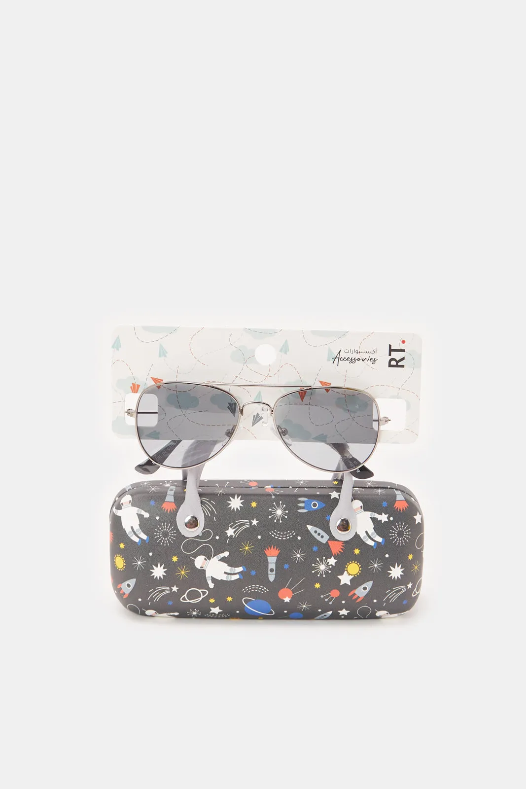 Boys Black Aviator Sunglasses With Printed Case sold by Redtag