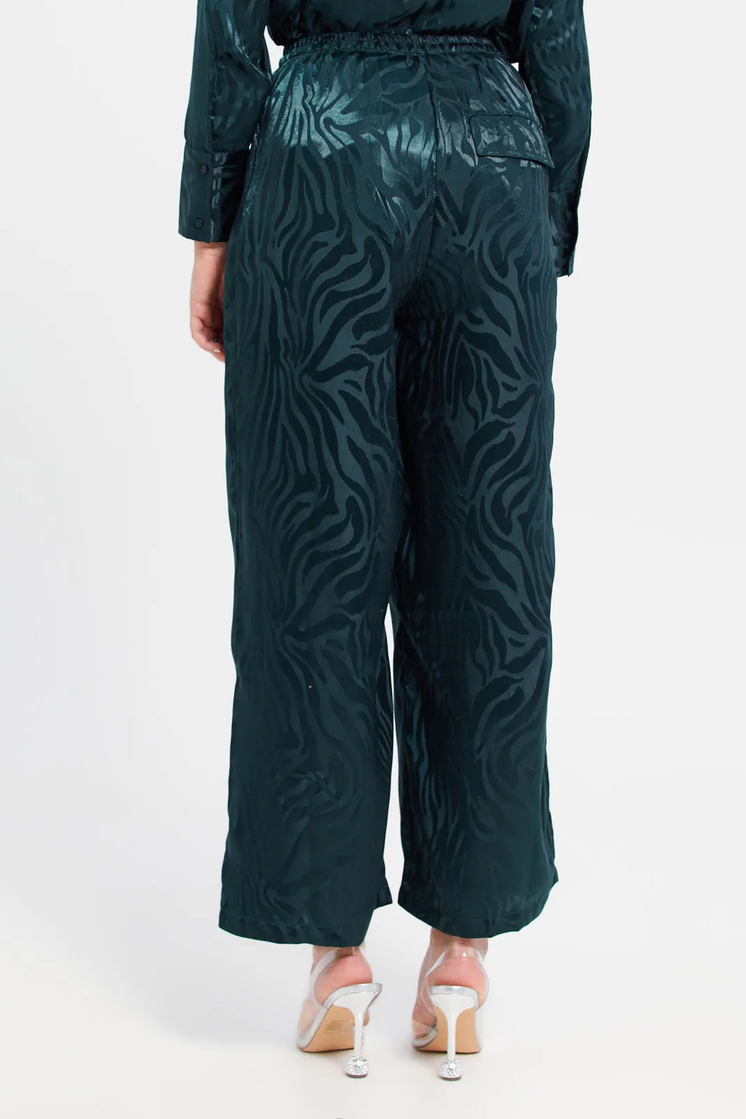 Women Teal Satin Jacquard Trousers sold by Redtag product image thumbnail 5