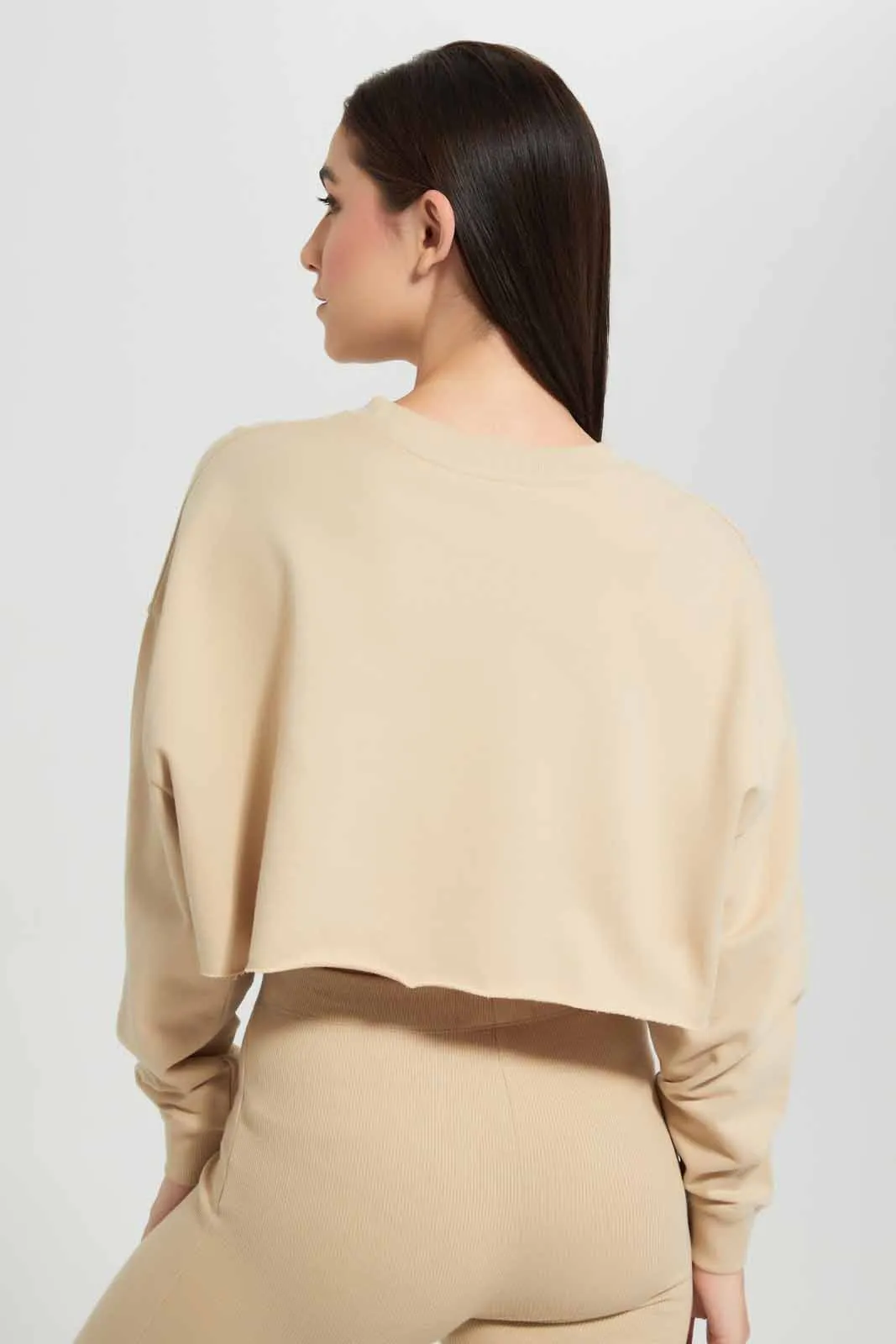 Beige Plain Cropped Sweatshirt sold by Redtag product image thumbnail 4