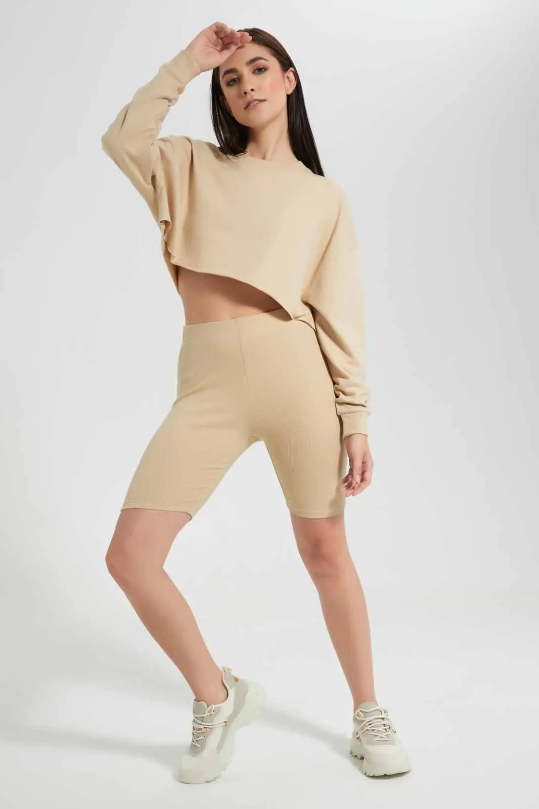 Beige Plain Cropped Sweatshirt sold by Redtag product image thumbnail 2