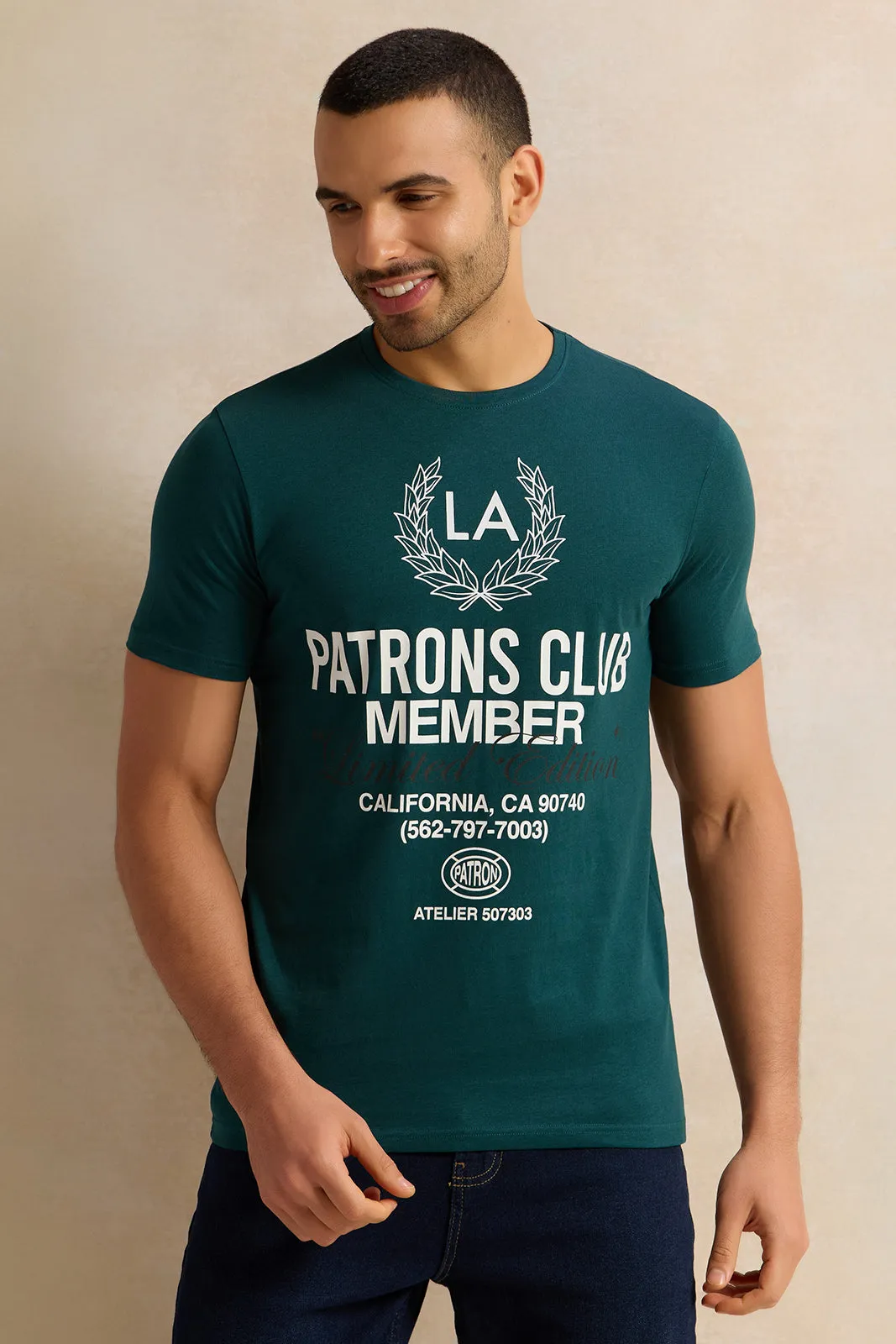 Men Green L.A Print T-Shirt sold by Redtag