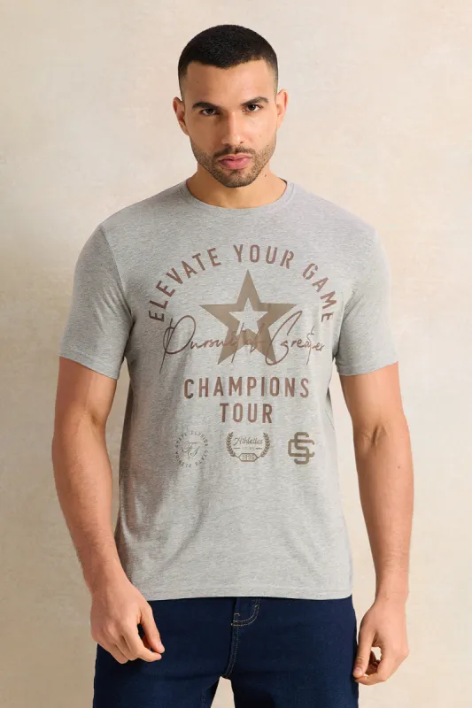 Men Grey Placement Print T-Shirt sold by Redtag