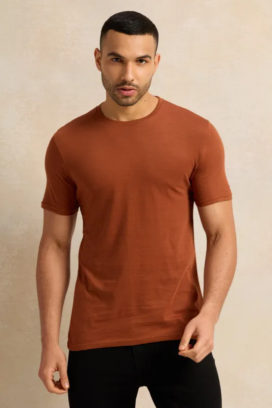 Men Rust Basic Crew Neck T-Shirt sold by Redtag