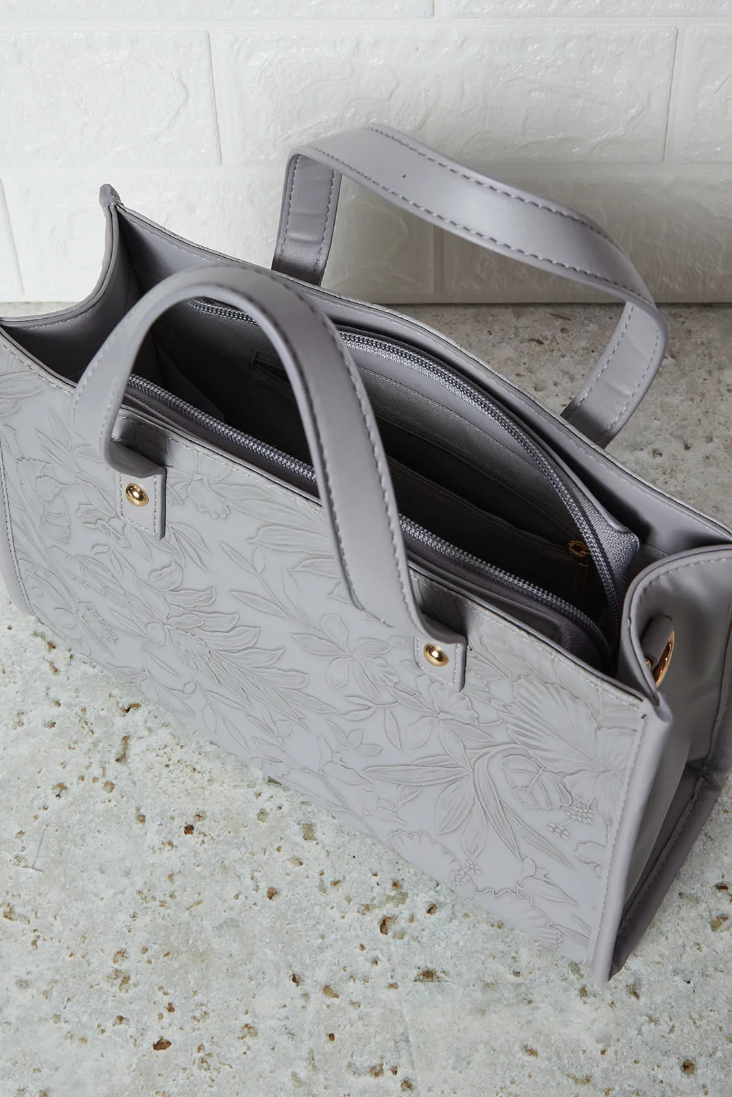 Women Grey Embossed Messenger Bag sold by Redtag product image thumbnail 4