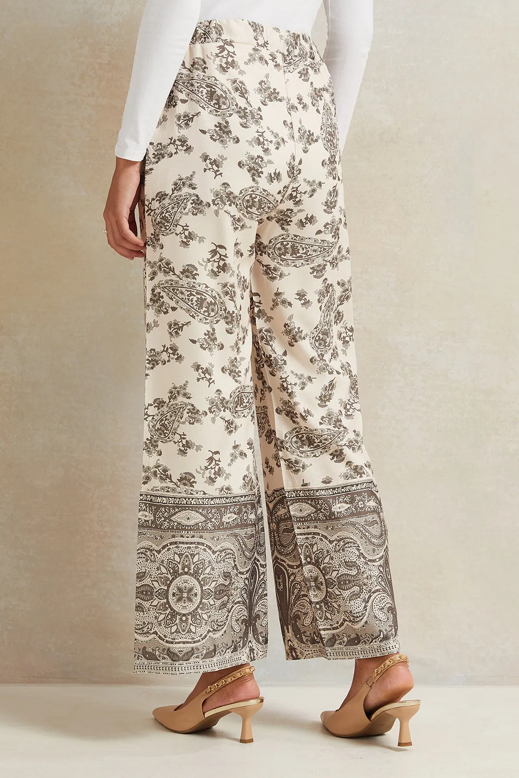 Women Beige Printed Wide Leg Trousers sold by Redtag product image thumbnail 3