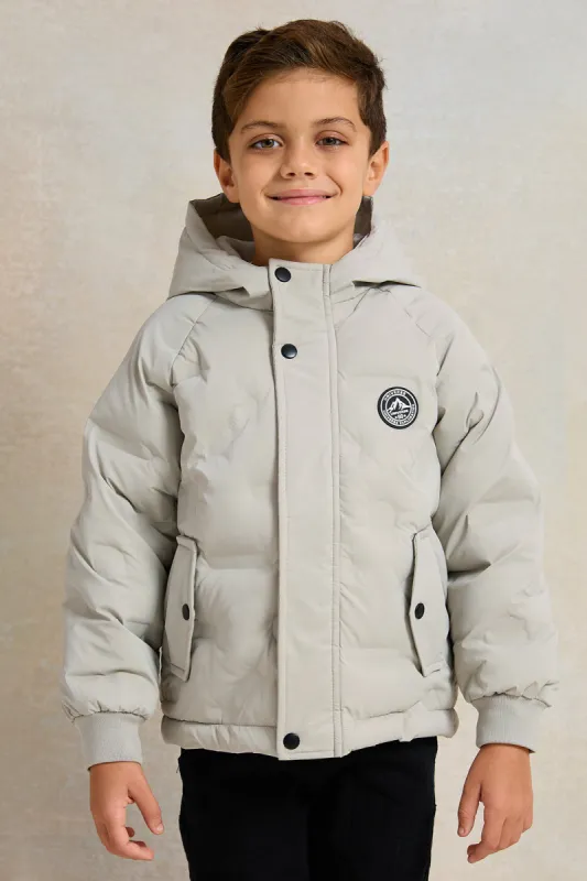 Boys Beige Embossed Hooded Jacket sold by Redtag