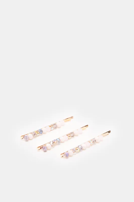 Women Gold Embellished Hair Clip Set (3 Piece) sold by Redtag