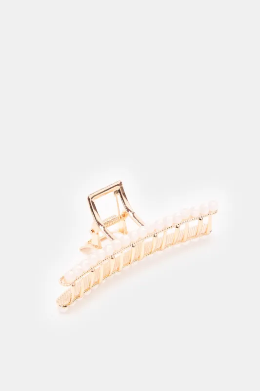 Women Gold Pearls Hair Claw sold by Redtag