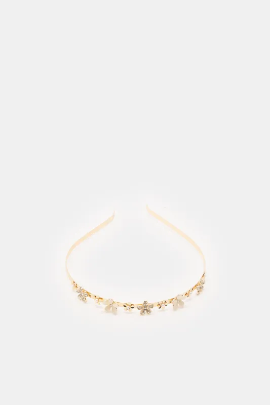 Women Gold Floral Headband sold by Redtag