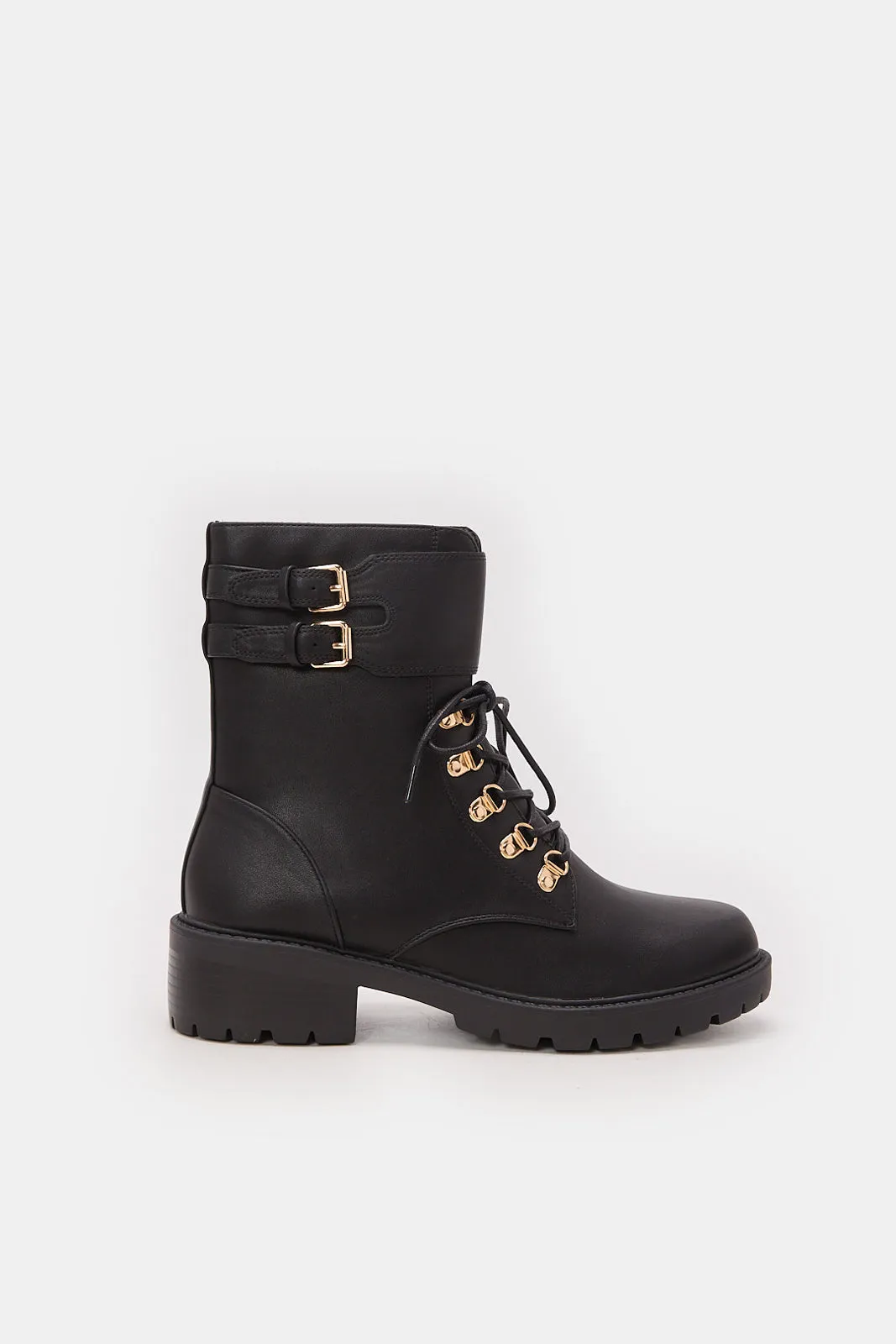 Women Black Biker Boot sold by Redtag