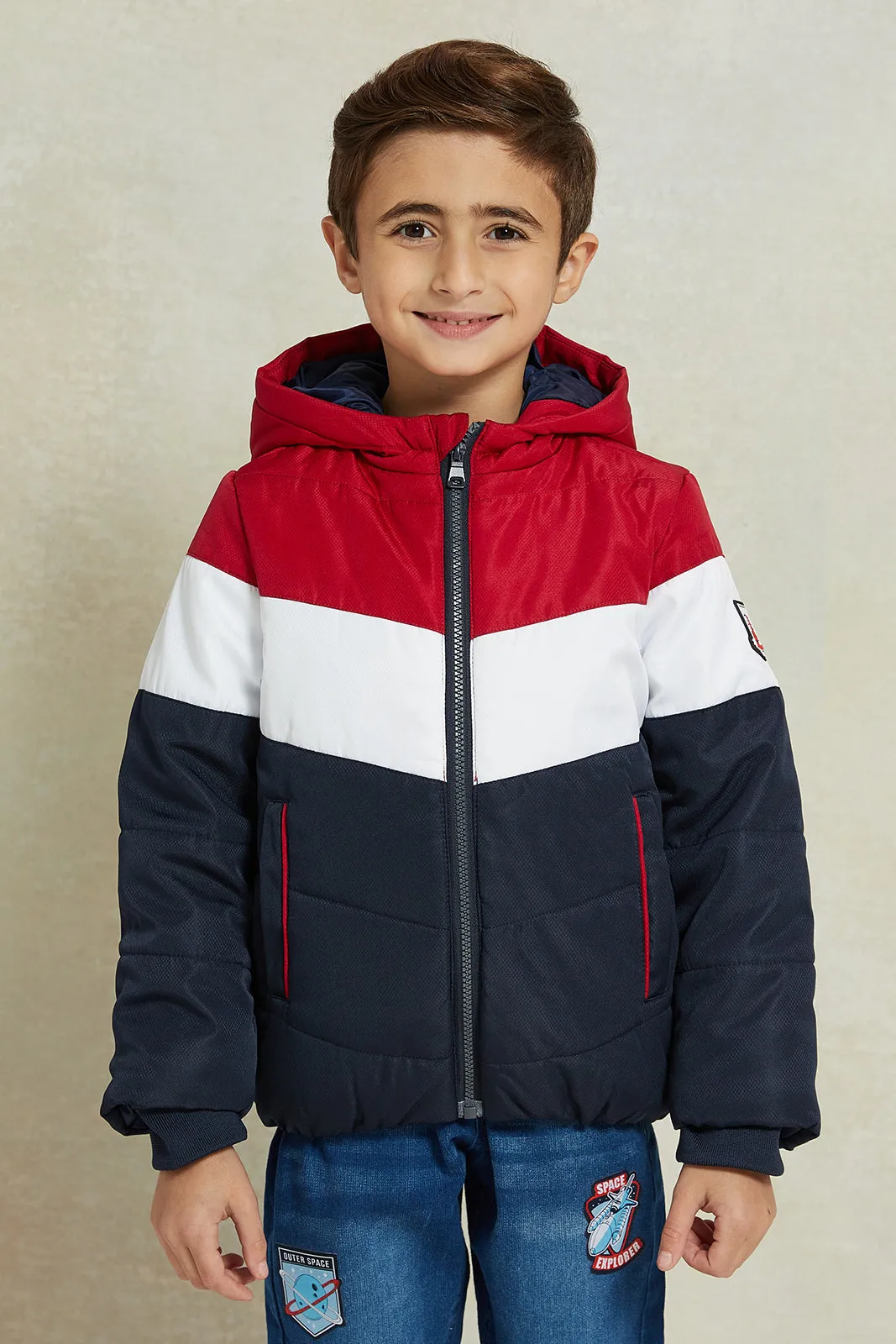 Boys Multicolour Padded Hooded Jacket sold by Redtag