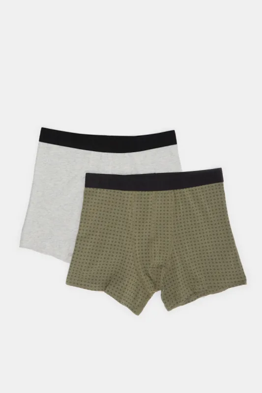 Men Olive And Ecru Boxers Brief Set (Pack of 2) sold by Redtag