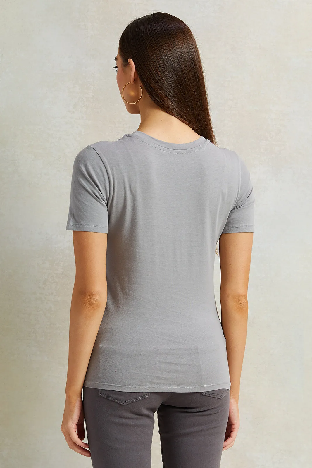 Women Grey Basic T-Shirt sold by Redtag product image thumbnail 3