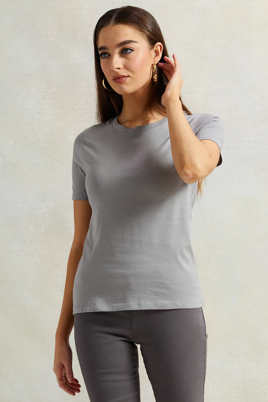 Women Grey Basic T-Shirt sold by Redtag
