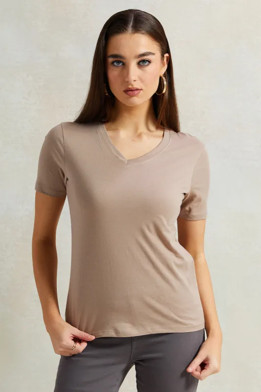 Women Beige Basic T-Shirt sold by Redtag