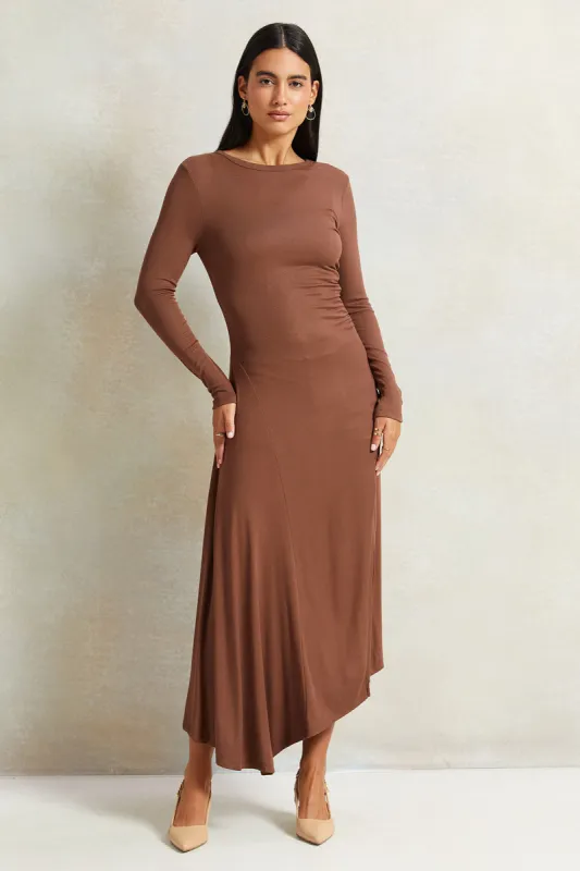 Women Brown Rouched Dress sold by Redtag