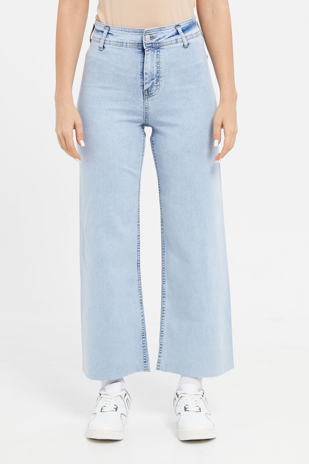 Women Blue Cropped Wide Leg Jeans sold by Redtag