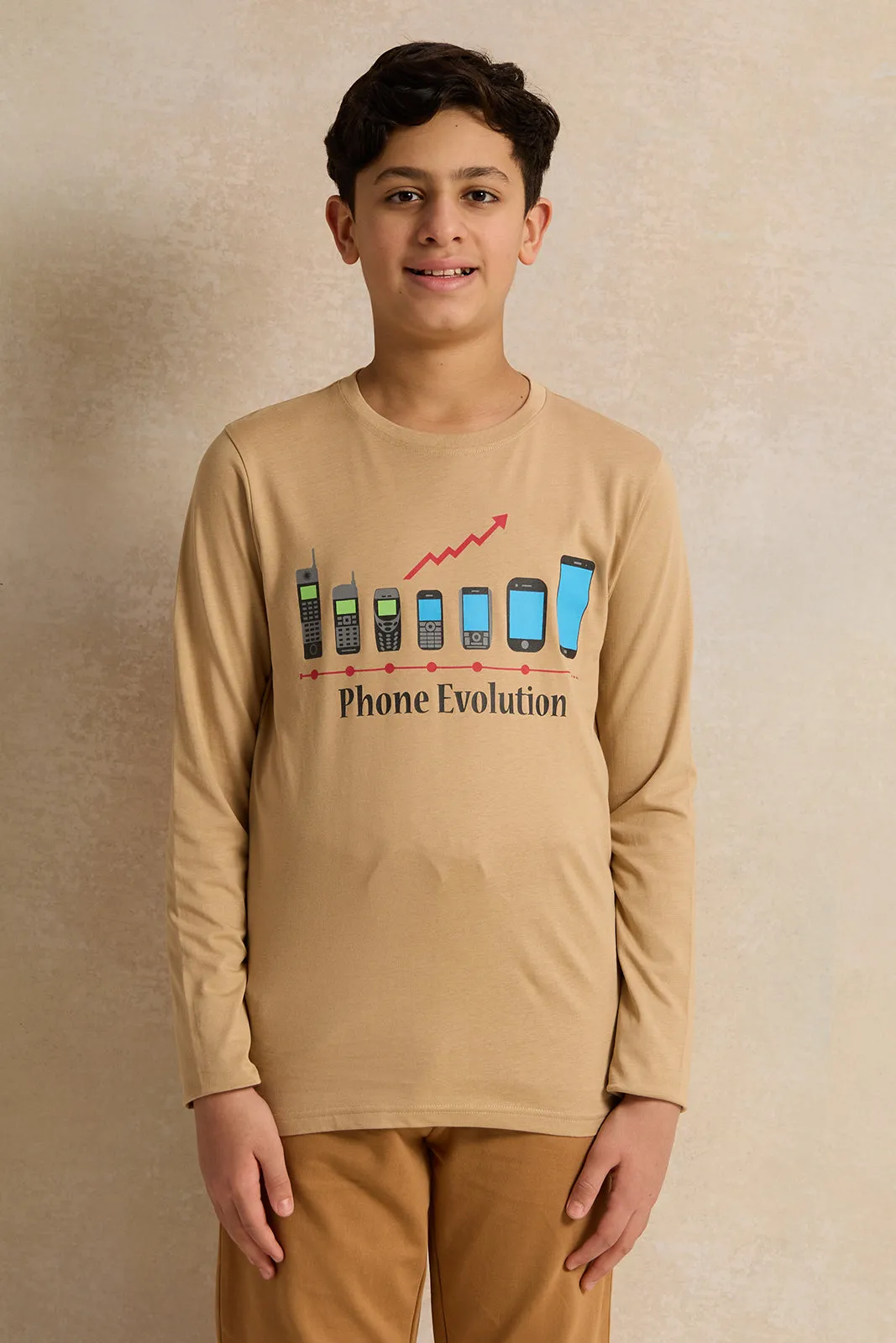 Senior Boys Beige Phone Evolution T-Shirt sold by Redtag