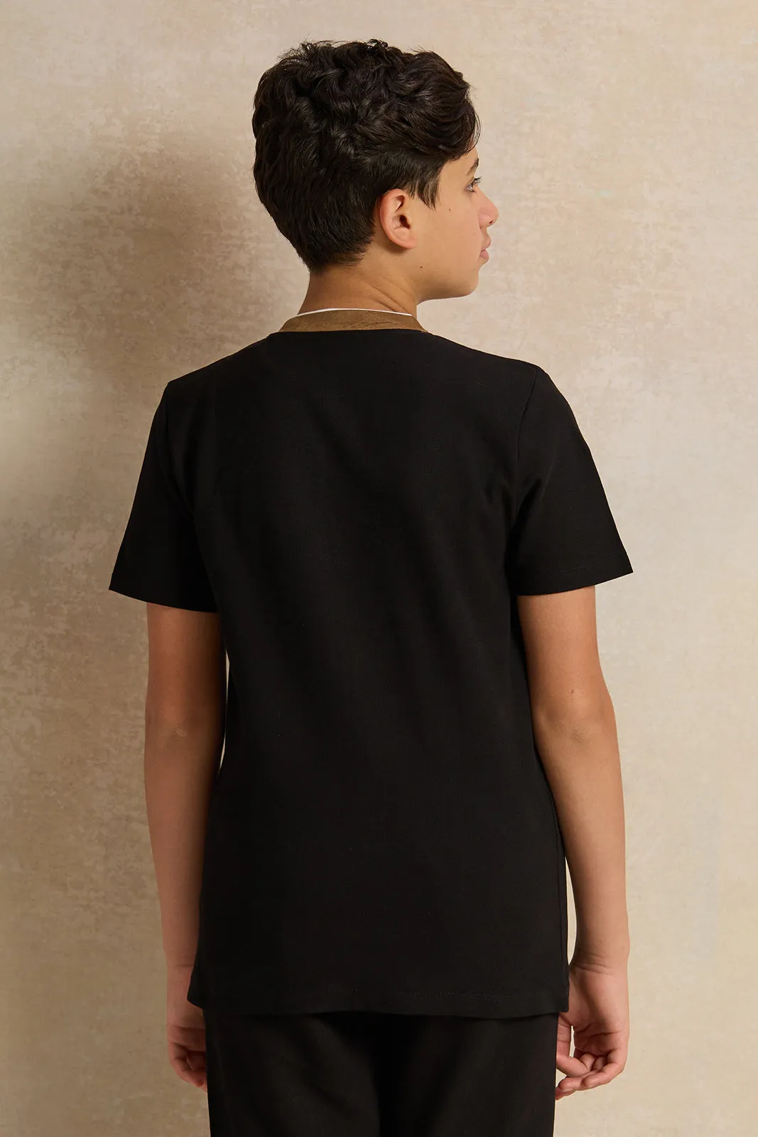 Senior Boys Black Mandarin Collar Polo Shirt sold by Redtag product image thumbnail 3