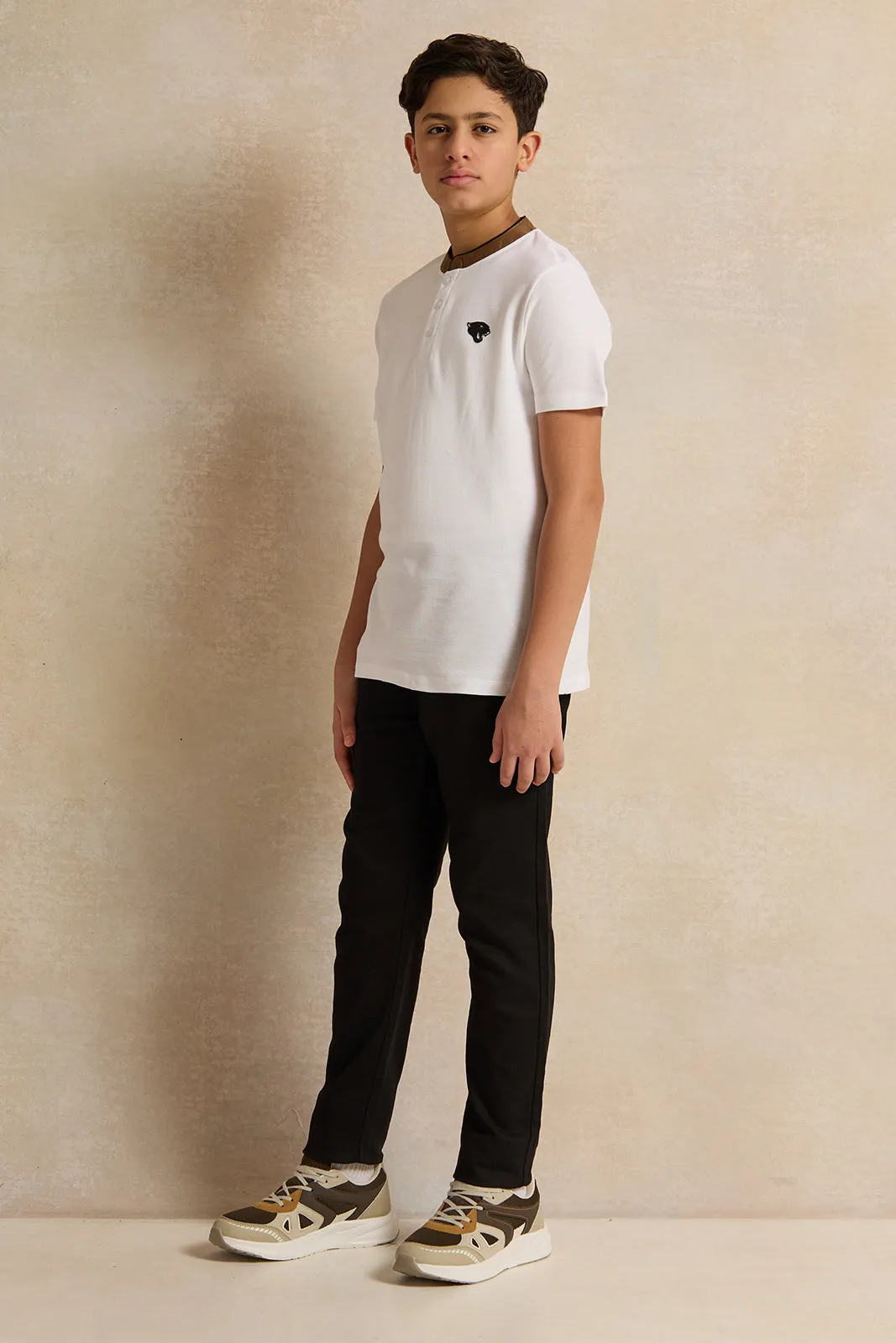 Senior Boys White Mandarin Collar Polo Shirt sold by Redtag product image thumbnail 2