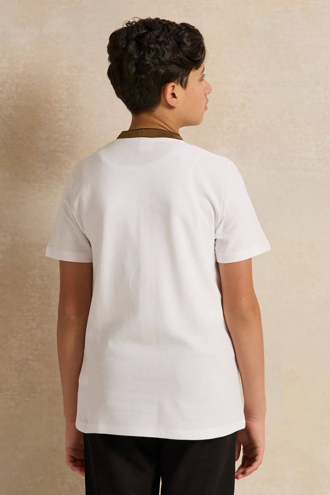 Senior Boys White Mandarin Collar Polo Shirt sold by Redtag product image thumbnail 3